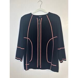 Misook Womens Black CoralZip 3/4 Length Knit Front Zip Career Jacket Size Small